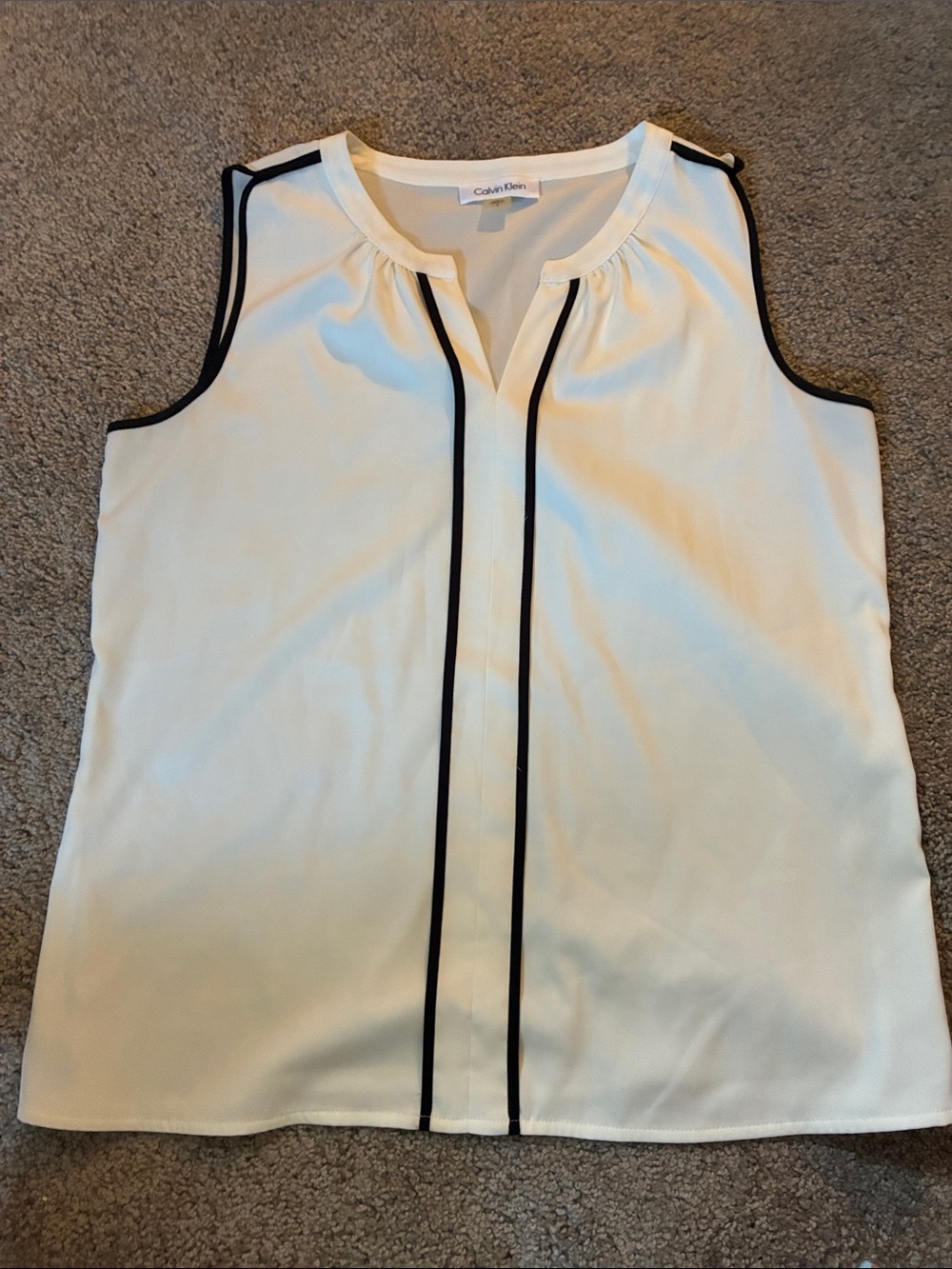 Calvin Klein Ivory Sleeveless Shell with Black Trim